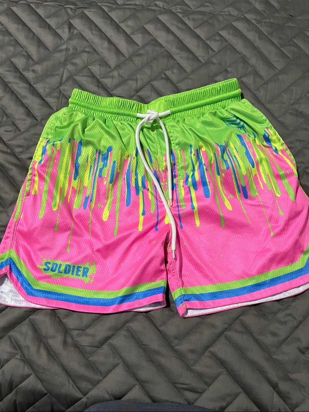 Soldier Neon Drip Athletic Shorts - Pink & Lime Green